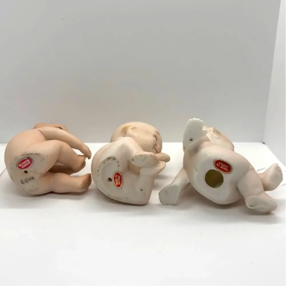 3 Vintage 1960's Lefton Kewpie Dolls, Bisque Figurines, Excellent Condition